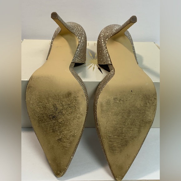 Boston Proper Womens 10 Glitter Gold Pointed Toe Heels - Picture 2 of 11
